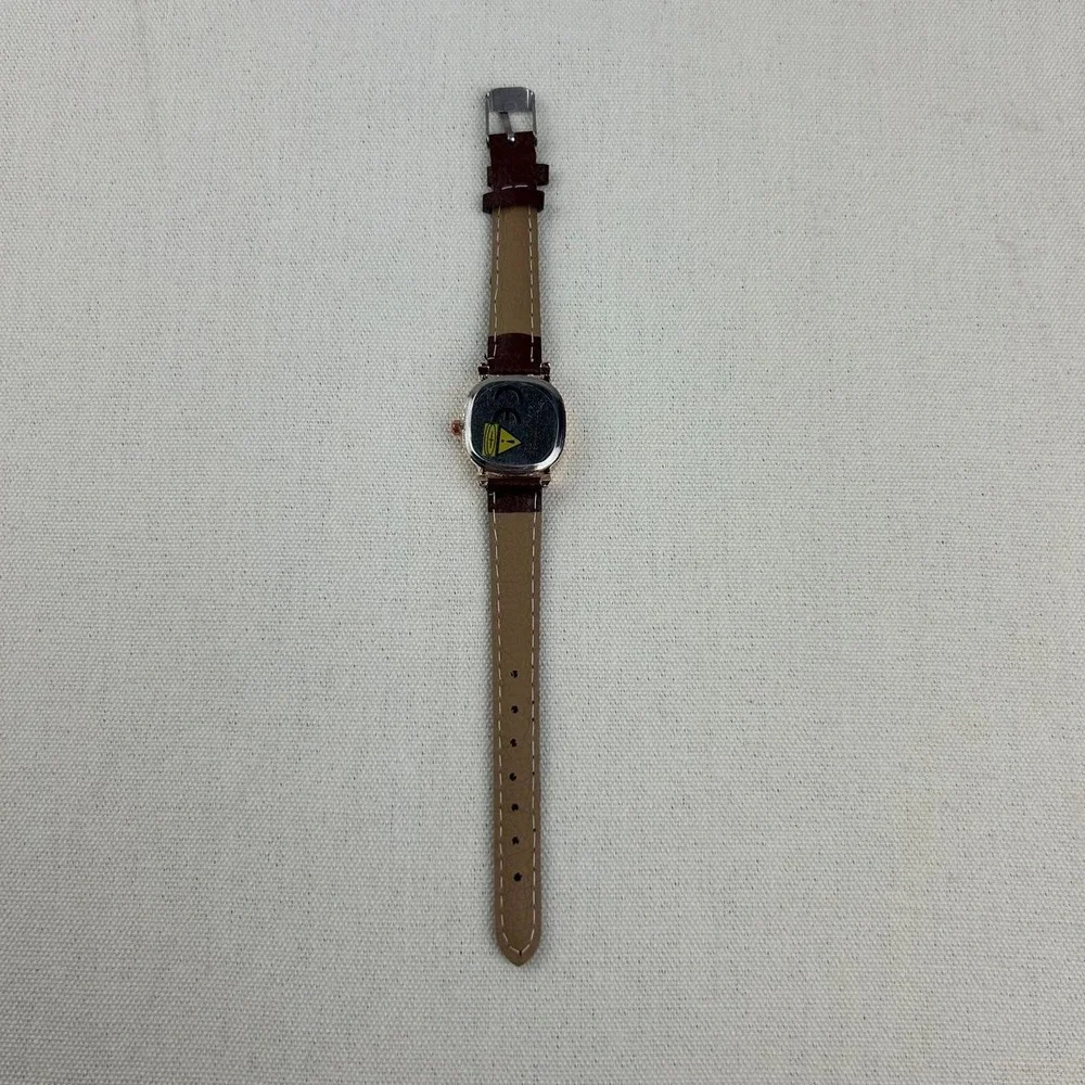 Minimalistic vintage style miniature watch square quartz brown and gold